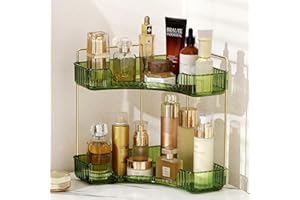 Weidace Corner Bathroom Counter Organizer Bathroom Countertop Shelf Makeup Organizer for Vanity Perfume Tray for Corner Storage (2 Tiers, Green)