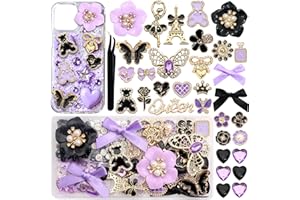 BELICEY Junk Case Charms Gold Black Bow Flower Junk Phone Case Kit Elegant Purple Butterfly Heart Big Charm for Junk Cases 3D