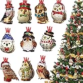 30 Pieces Owl Ornaments Pygmy Owl Wooden Ornaments Christmas Tree Decorations Owl Hanging Ornaments for Xmas Tree Home Mantel Fireplace Holiday Party Favor
