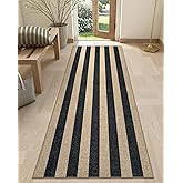 Lahome Striped Easy Jute Kitchen Runner, 2x8 Washable Runner Rug for Hallway Entryway, Farmhouse Non Slip Non Shedding Black Indoor Outdoor Carpet for Entry Porch
