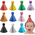 Pai Sence Kids Party Hats Birthday Party Hats with Pom Poms Glitter Cone Hat for Adults Stuffed Animals Toys Favors