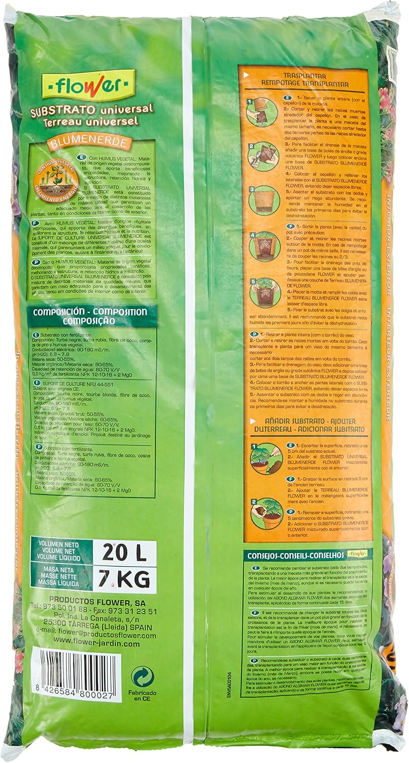 Flower - Sustrato blumenerdep, 1 x 20L: Amazon.es: Jardín