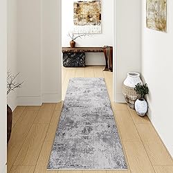 WondRg 2x10 Washable Runner Rug Grey White Abstract