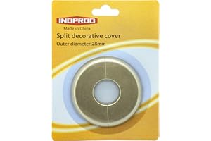 INDPROD Wall Split Flange, Fit 1.1"/28mm Outer Diameter Pipe, Self-Adhesive Escutcheon Plate with Buckle, ABS Round Pipe Cover Decoration Plumbing Cover Plates for Bathroom Kitchen, Golden, 1 Piece