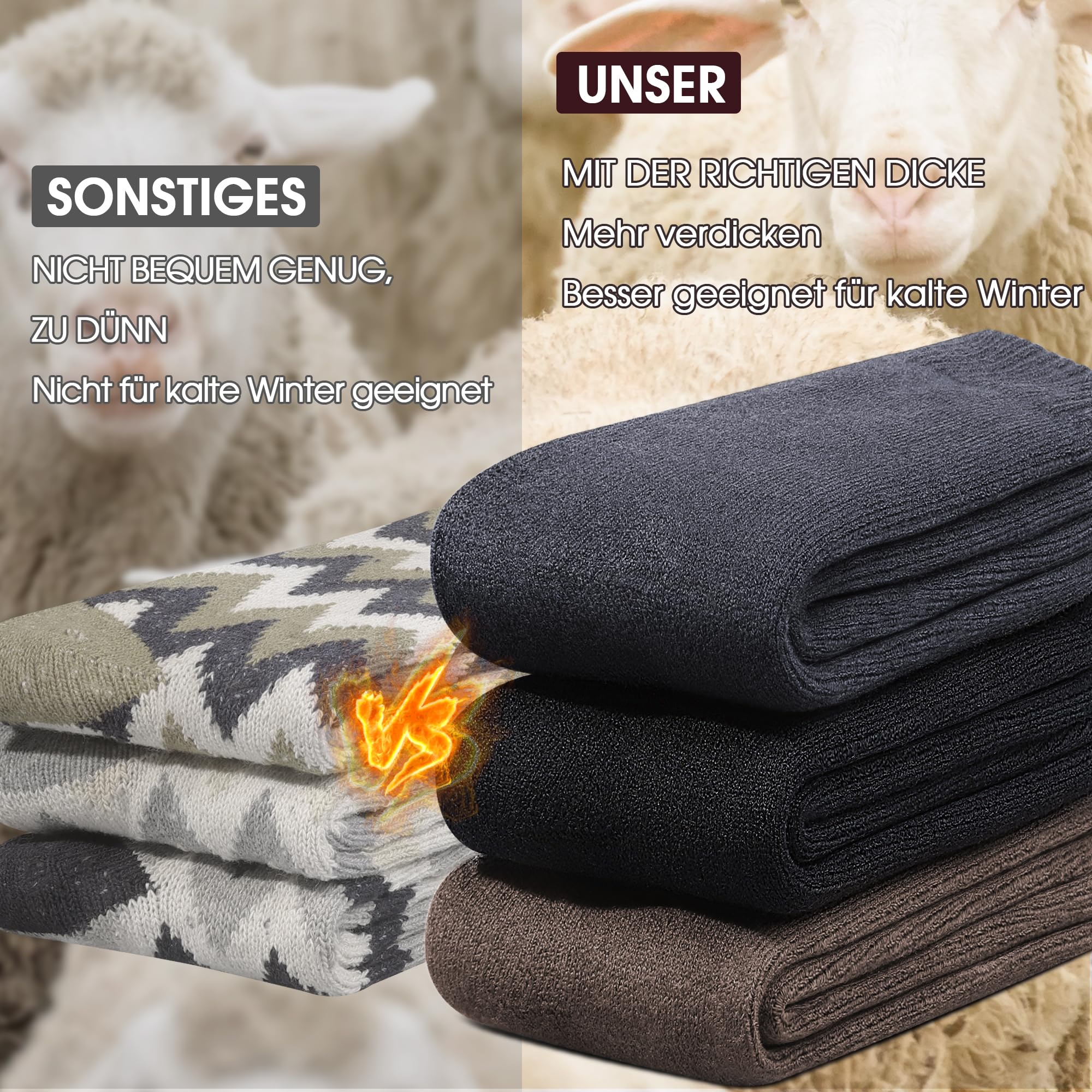 Reamphy Thermosocken Herren, Dicke Warme Socken Herren, Winter Atmungsaktives Thermo Socken Männer Wintersocken Outdoor, 39-46 4