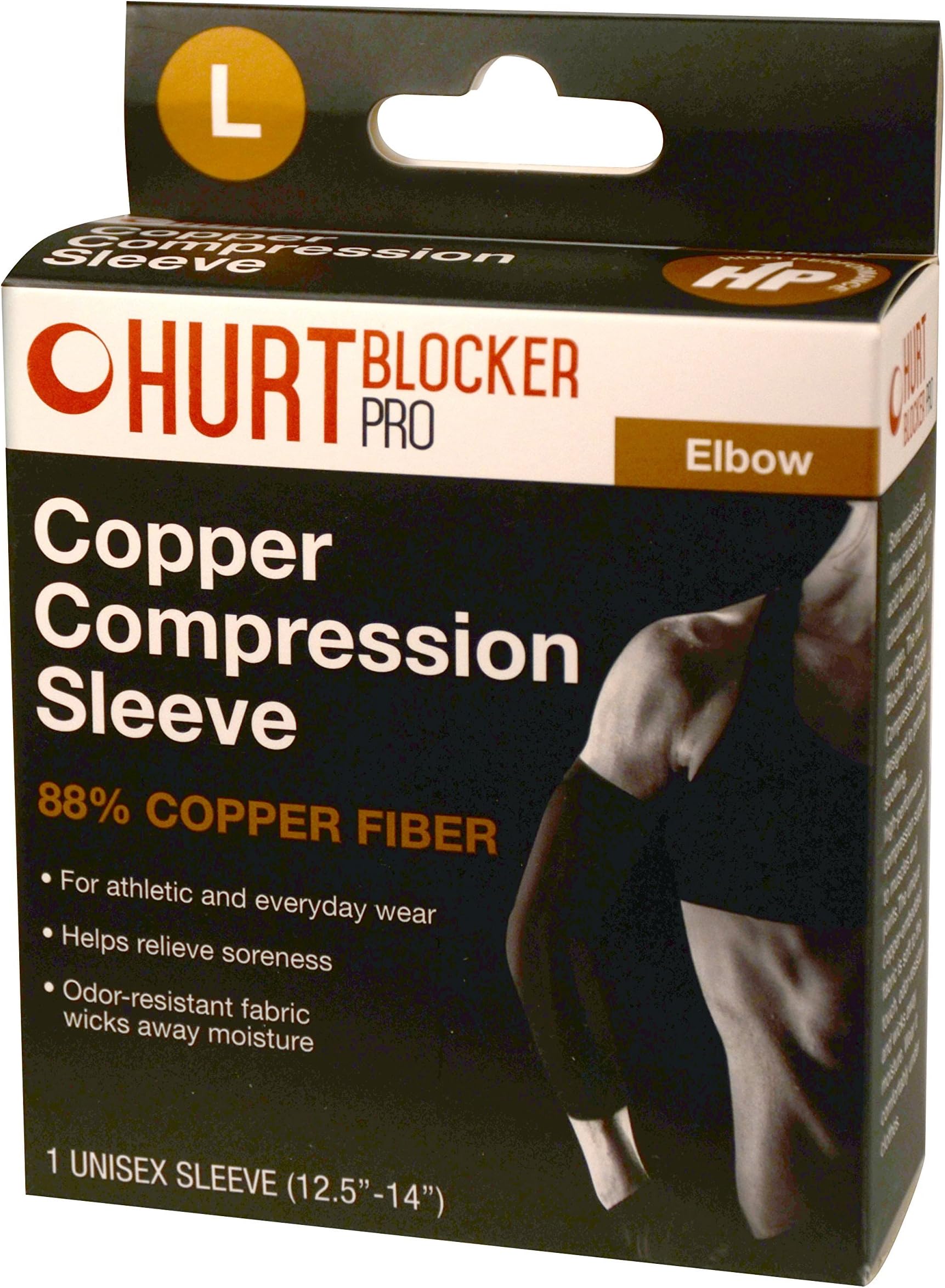 Hurt Blocker Pro Copper Compression Sleeve for Elbow- 88% Copper Fiber. (L)
