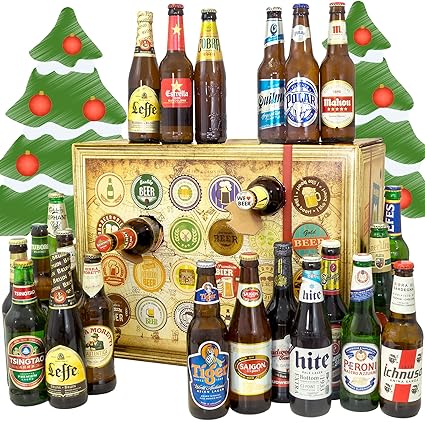 Bier Adventskalender Welt mit Ichnusa Anima Sarda + Leffe + Tiger + mehr ... Ein tolles Geschenk für Männer. Bierset + Gesche