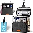 Hiverst Hanging Toiletry Bag, Shower Caddy Tote Bag (Updated Version, Full Size Bottle Compatible), Bath Organizer for College Dorms, Gym, Camp, Women Men, with Funny Luggage Tag