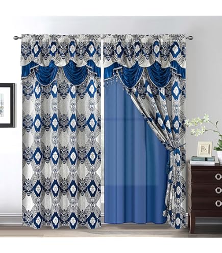 Glory Rugs Jacquard Luxury Window Curtain Panel With Attached Valance – 112x84 Inches, Black, Rod Pocket Style - View #3