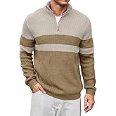 Lexiart Men's Pullover Sweater Mockneck Quarter Zip Color Block Ribbed Knit Thermal Sweaters
