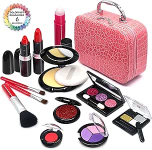 Amazon.com: Senrokes - Juego de maquillaje para niños con bolsa de cosméticos, no tóxica, regalo de cumpleaños para niñas de 3 a 10 años de edad, juego de rol, juego de princesa.: