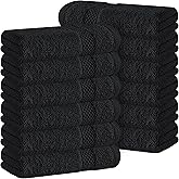 White Classic Luxury Cotton Washcloths 13x13 Inch - 650 GSM Turkish Cotton | Hotel, Spa, Bathroom Face Towel | 12 Pack, Black