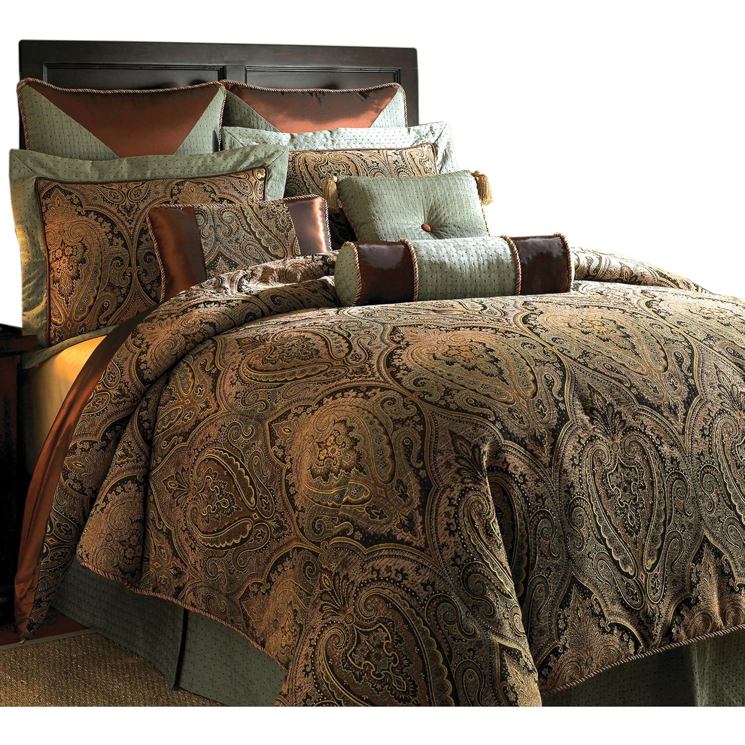 10 Piece Bedding Sets Teal Jacquard Medallion Damask Ultra Soft Microfiber Bedroom Comforters Jla10 055 Brown