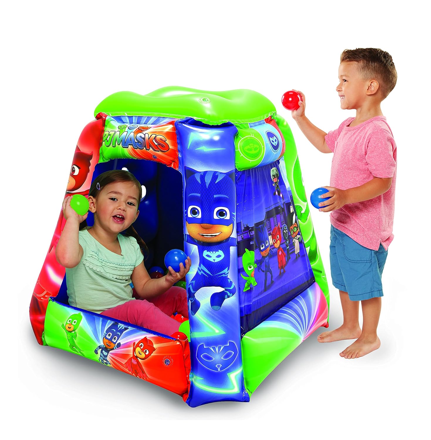 PJ Masks Ball Pit, 1 Inflatable & 20 SofFlex Balls, Blue/Green/Red, 37