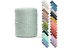Recycled Cotton Macrame Cord 4mm x 240 Yards – Thick Single Strand Cord Made of Soft Cotton – Colored Macrame Rope Supplies for Decor, Crafts & Plant Wall Hangers by GANXXET, 720 Ft., Agave