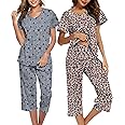 ENJOYNIGHT Women's Pajama Short Sleeve Sets Top with Capri Pants Sleepwear Sets Loungewear