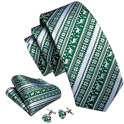 Barry.Wang Mens Christmas Tie Set Green White Elk