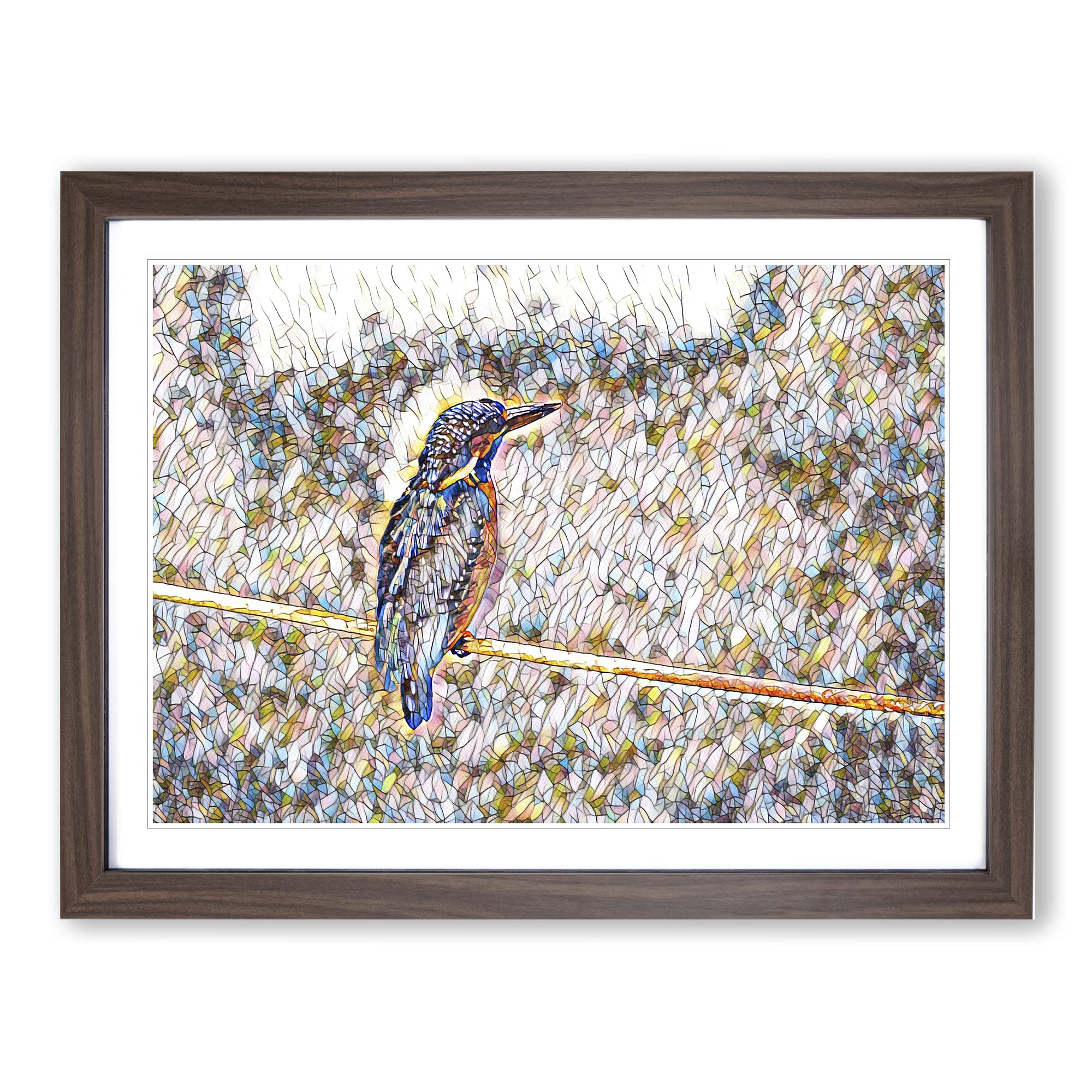 Kingfisher 2 Modern BG Framed Wall Art Print, Ready to Hang Picture for Living Room Bedroom Home Office Décor, Walnut A4 (34 x 25 cm)