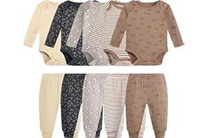 MEYSAHO Baby Newborn Layette 10-Piece Clothing Sets Soft Cotton Bodysuits Pants Sets for Baby Boys Girls Toddler Unisex