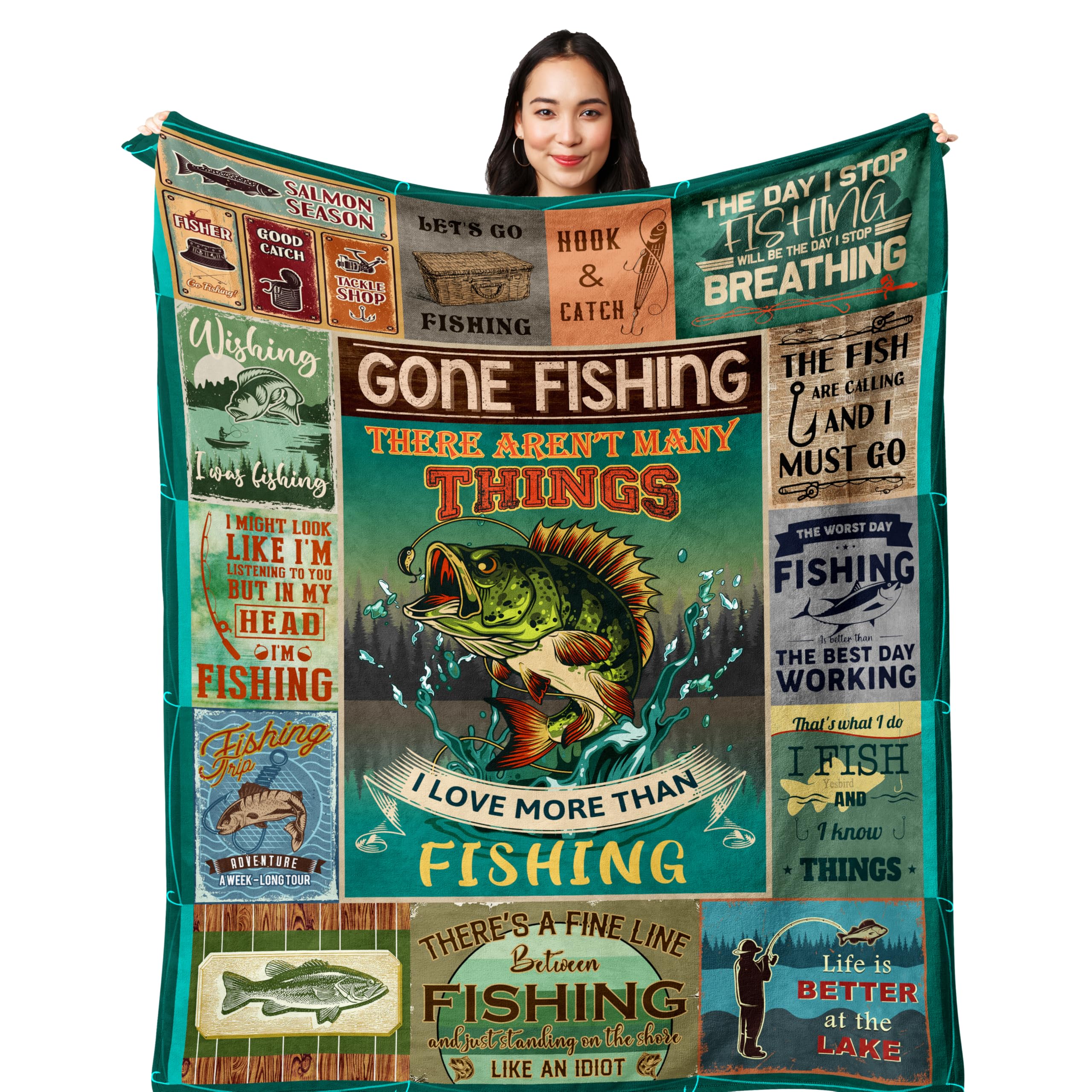 Yesbird Fishing Gifts for Men, Fishing Gifts, Best Gifts for Fisherman, Gifts for Men Who Love Fishing, Fishing Stuff, Fishing Ornaments Gifts for Boy/Dad/Women, Fishing Blanket 150x130CM