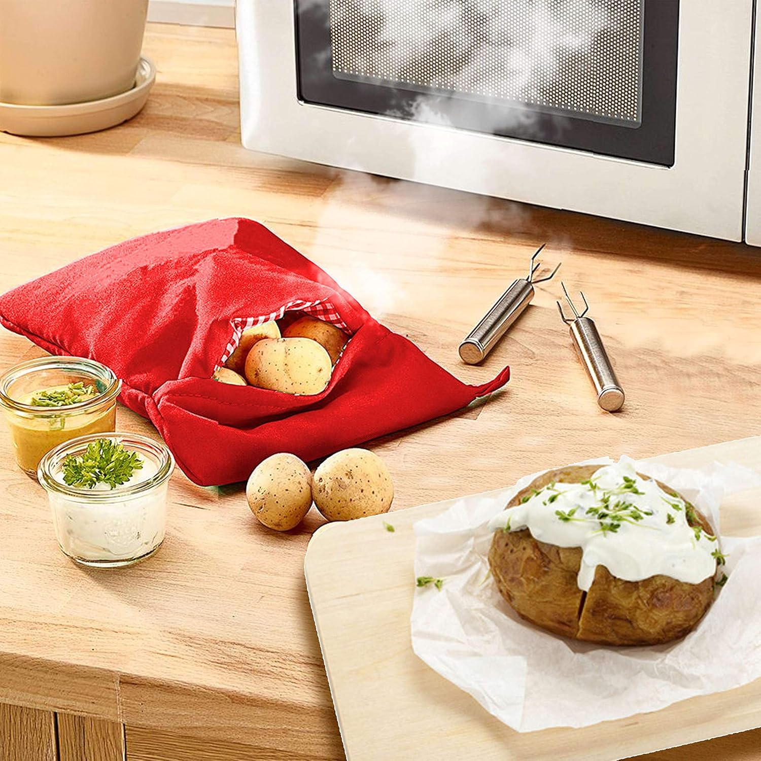 Unbekannt Hornillo para Patatas en microondas con 2 Tenedores para ...