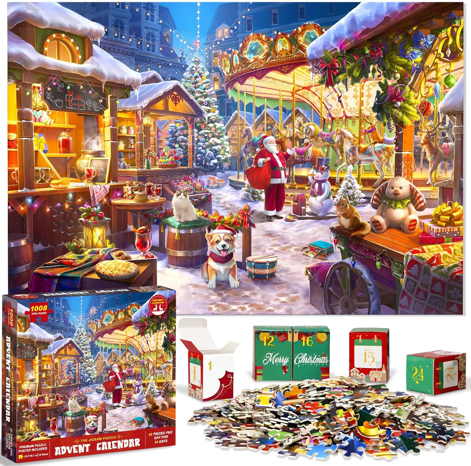 Advent Calendars - Jigsaw Puzzle Advent Calendar 2023 for Kids and Adults- 1008 Pieces Puzzle 24 Days Christmas Countdown Calendar - Family Game Christmas Gifts for Kids Adults - Christmas Playground(27.56 x 19.68 Inch)