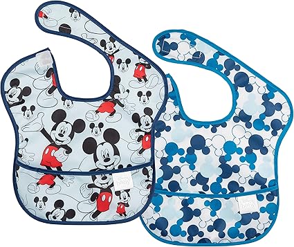 Amazon Co Jp Bumkins バンキンス ディズニーコラボビブシリーズ 油が落ちるスタイ2枚セット 日本正規品 スーパービブ 柔らかくて軽量 洗濯機で洗えてすぐ乾く お食事用防水ビブ 6 24ヶ月 Mickey ブルー Bm S2dmk1 ベビー マタニティ