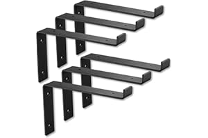 BATODA 10” Shelf Brackets with Lip (Match 9.25" Board) - 6 Pcs Z Shelf Bracket Black - Heavy Duty Hook Brackets for Shelves - Wall Mounted Support for DIY - Shelving Hardware Included (Pack 6)