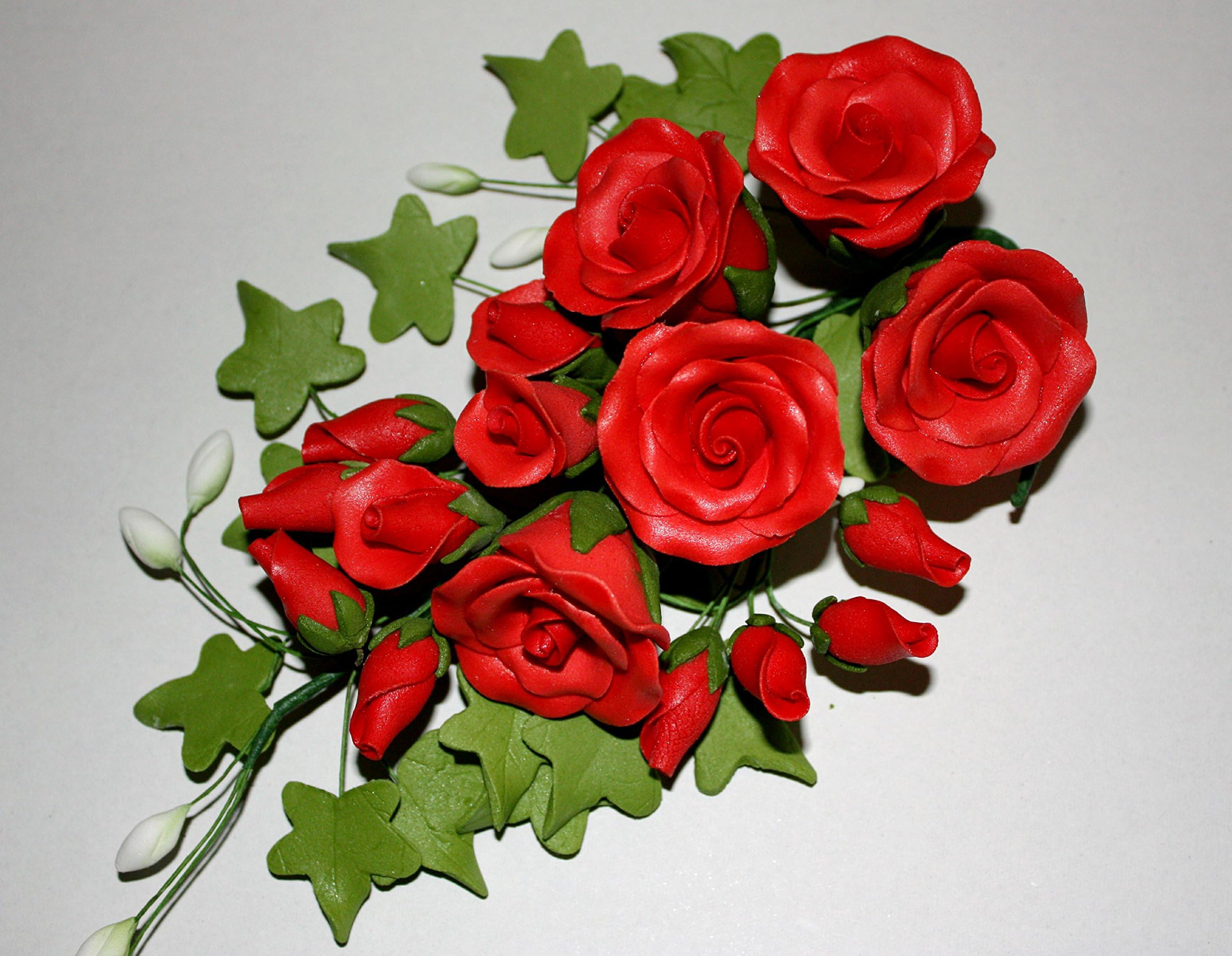 Tea Rose Spray, Large RED Sugar Flowers