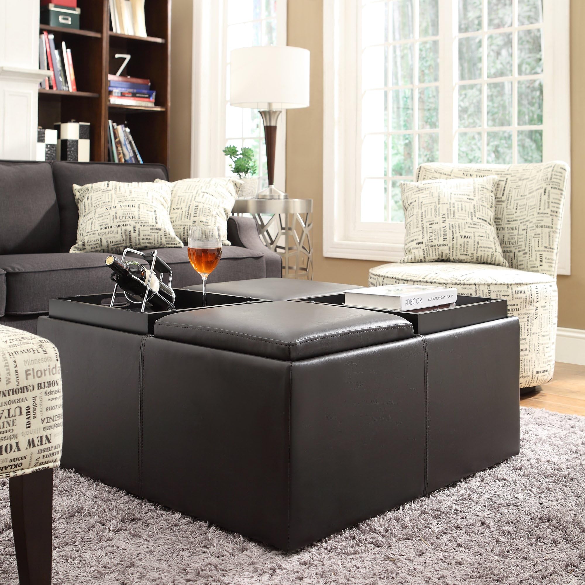 Metro Shop INSPIRE Q Montrose Faux Dark Brown Leather Multipurpose Storage Ottoman