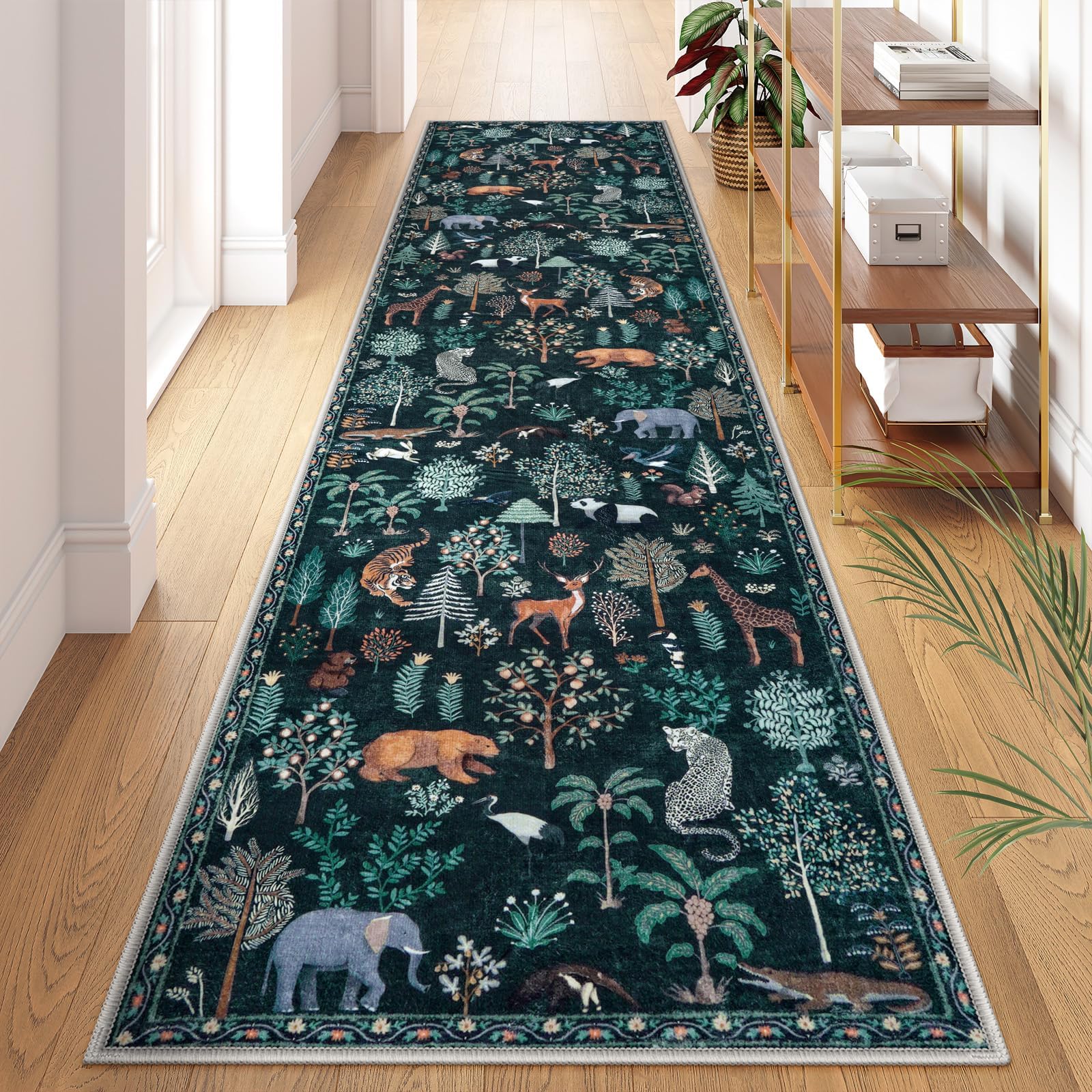 Photo 1 of LEEVAN Jungle Print Runner Rug 2x8 Washable Christmas Kitchen Rug, Green Bathroom Non Slip, Hallway Winter Long Floor Carpet for Doorway