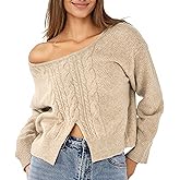 Simple&Opulence Women Casual Knit Sweaters Long Sleeve Fall Fashion Crew Neck Ribbed Pullover Slit Hem Loose Fit Jumper