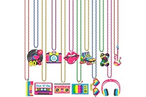 Moon Boat 48PCS 80s Party Decorations Favors: Retro Disco Rock Beads Bulk for Women, 1980s 80's Theme Accessories Supplies