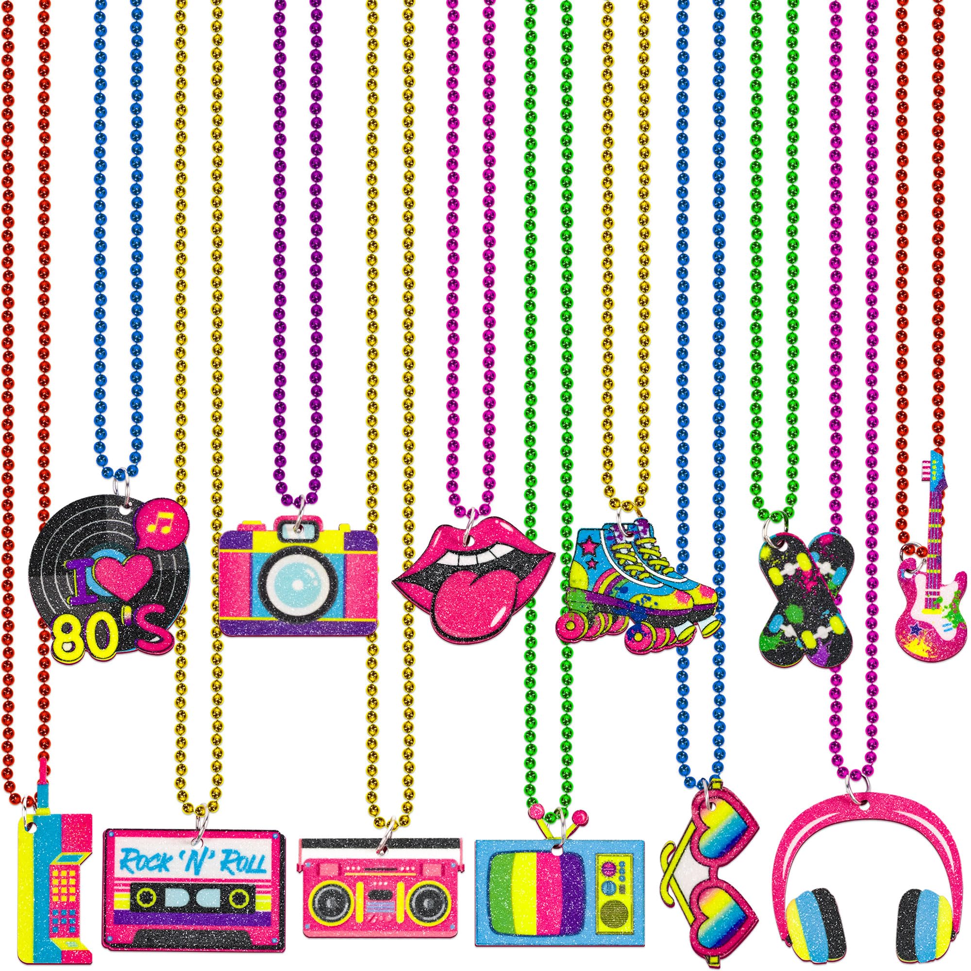 Photo 1 of 48PCS 80s Party Decorations Favors: Retro Disco Rock Beads Bulk for Women, 1980s 80's Theme Accessories Supplies