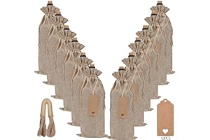 Sailup Burlap Wine Bags 12 Pcs Wine Bottle Gift Bags Reusable Wine Gift Bags with Drawstrings Tags & Ropes for Weddings, Holiday Party Birthdays, Christmas, Travel, Blind Tastings, Home Storage 750ml