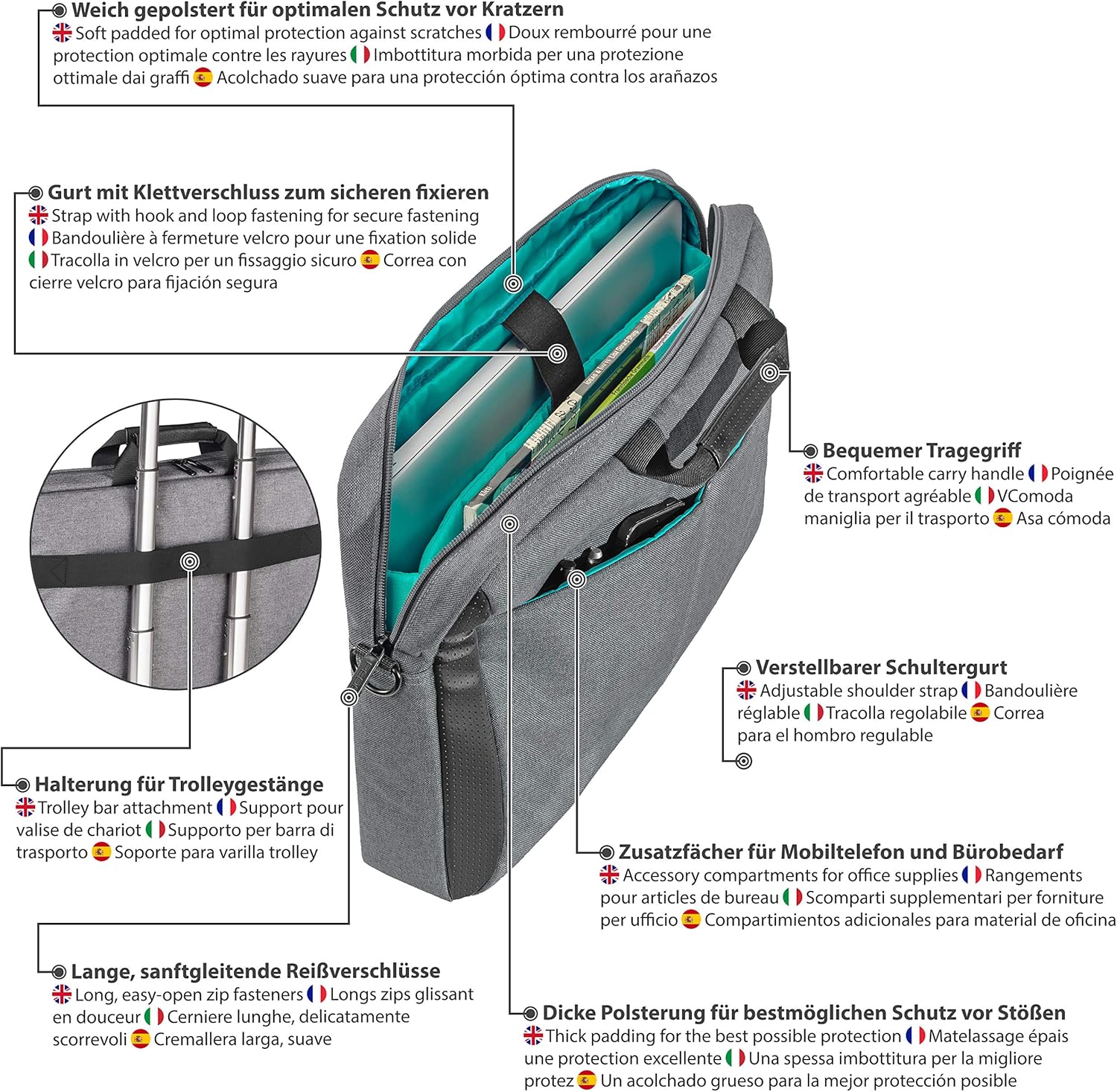 PEDEA laptop bag "Lifestyle" bag for notebooks with screens up to 15.6 inches (39.6 cm); shoulder bag with shoulder strap incl. notebook lock - Image 5