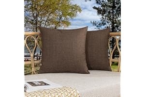 K KEVIN TEXTILE Kevin Textile Pack of 2 Outdoor Waterproof Throw Pillow Covers Decorative Farmhouse Checkered Square Solid Cushion Cases for Patio Garden Porch Sofa Brown 18x18 inch