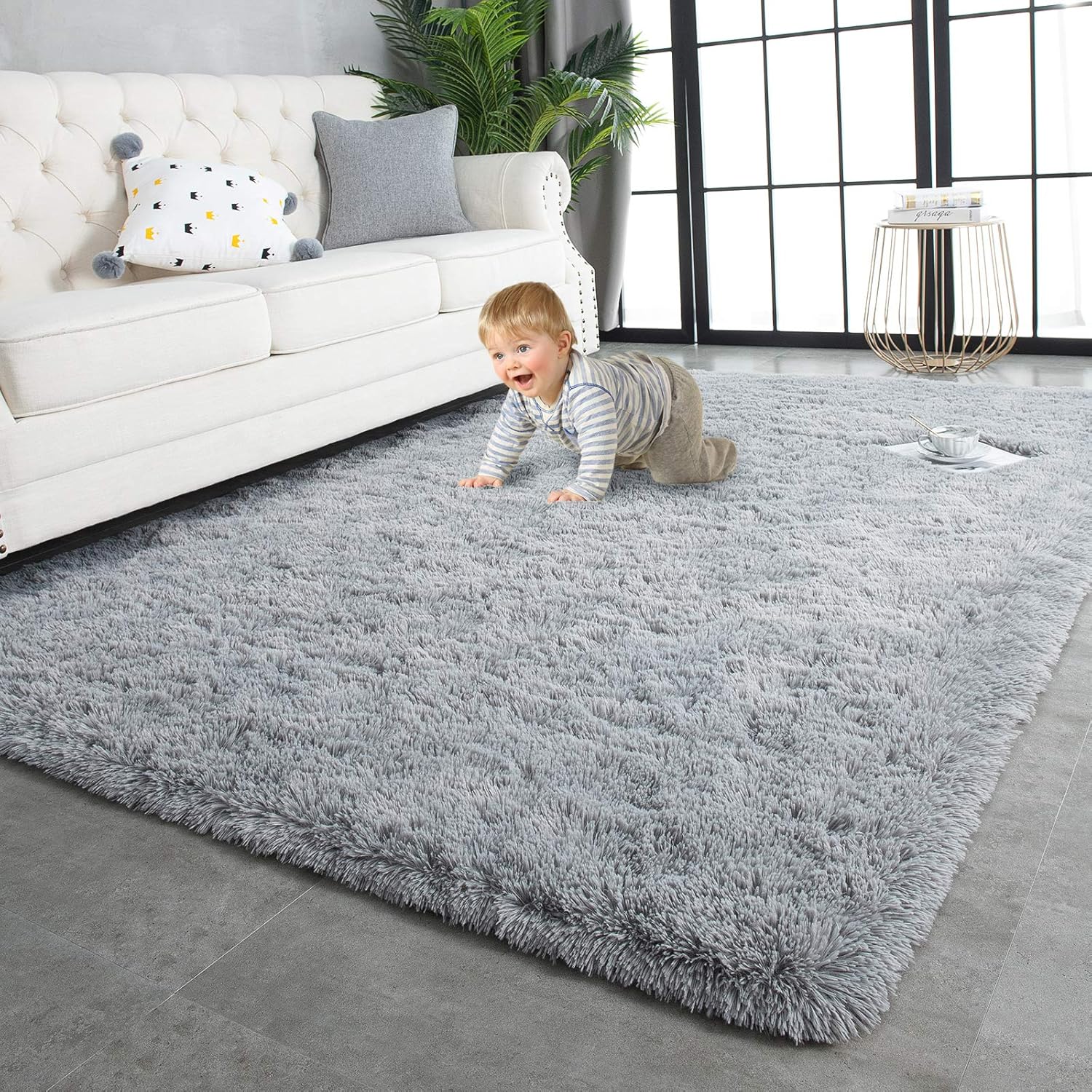 TWINNIS Super Soft Shaggy Rugs Fluffy Carpets, 4x5.9 Feet, Indoor Modern Plush Area Rugs for Living Room Bedroom Kids Room Nursery Home Decor, Upgrade Anti-Skid Durable Rectangular Fuzzy Rug, Grey