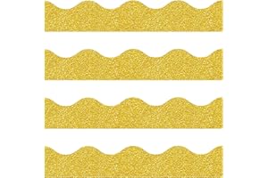 SPAKON 55.8 Feet Bulletin Board Border Glitter Scalloped Borders Bulletin Board Border Decorative Bulletin Board Trim Poster Borders Classroom Decoration Strips (Glitter Gold)