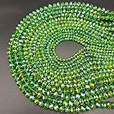 1040PCS Assorted Size Glass Beads, 4/6/8mm Crystal Glass Beads for Jewelry Making, Briolette Crystal Spacer Loose Bulk Beads for DIY Crafts, Suncatchers, GrassGreen AB Color