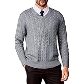 Kallspin Mens V Neck Sweater Wool Blend Cable Knit Pullover Long Sleeve Casual Business Winter Fall Knitwear