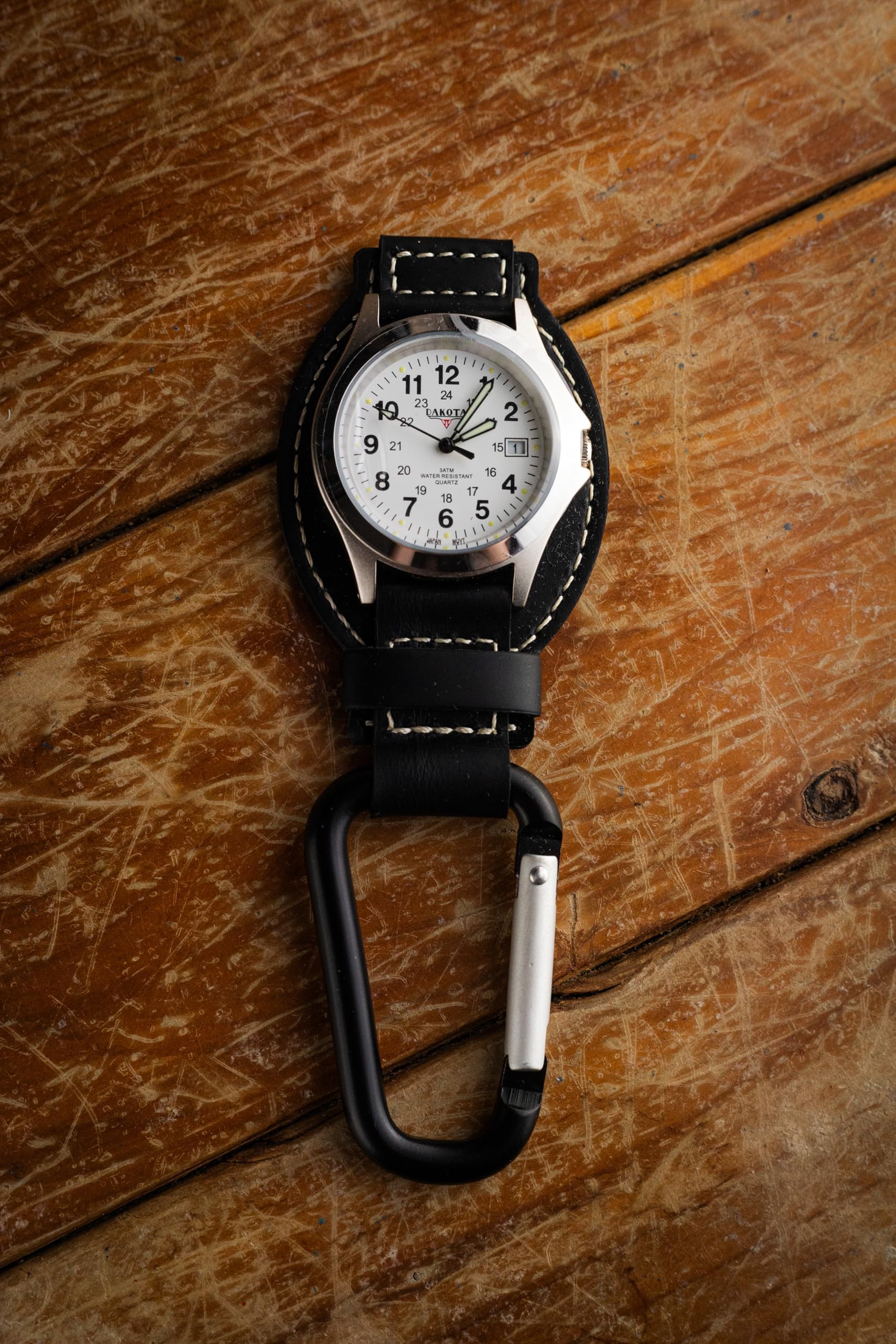 Dakota Leather Field Clip, Clip Watch, Leather Fob Strap, Lightweight Dress Pocket Watch, Outdoor Gifts for Men and Women, Use for Fishing, Golf and More