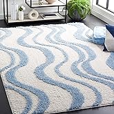 SAFAVIEH Norway Shag Collection Area Rug - 5'3" x 7'6", Blue & Ivory, Wave Design, Non-Shedding & Easy Care, 1.2-inch Thick I