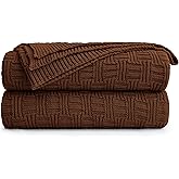 Large Dark Brown Cotton Knit Throw Blanket for Couch Sofa Bed - Home Decorative Soft Cozy Sweater Woven Fall Cable Knitted Blankets - 3.4 pounds 60 x 80 Inch
