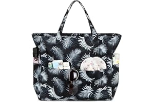 LEDAOU Large Beach Tote Bag Women Waterproof Sandproof Zipper Beach Tote Bag for Pool Gym Grocery Travel with Wet Pocket