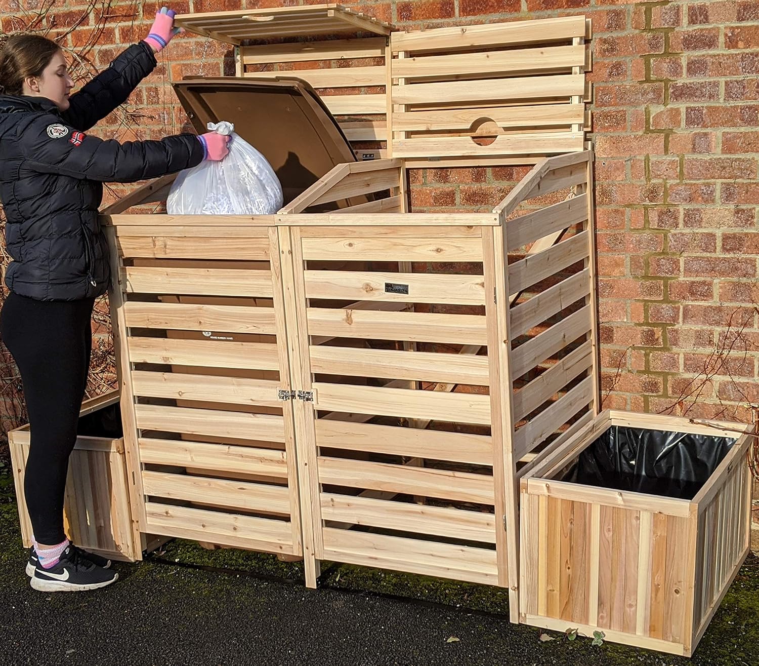 BinGarden Double Wheelie Bin Store with BiFold Roof and matching