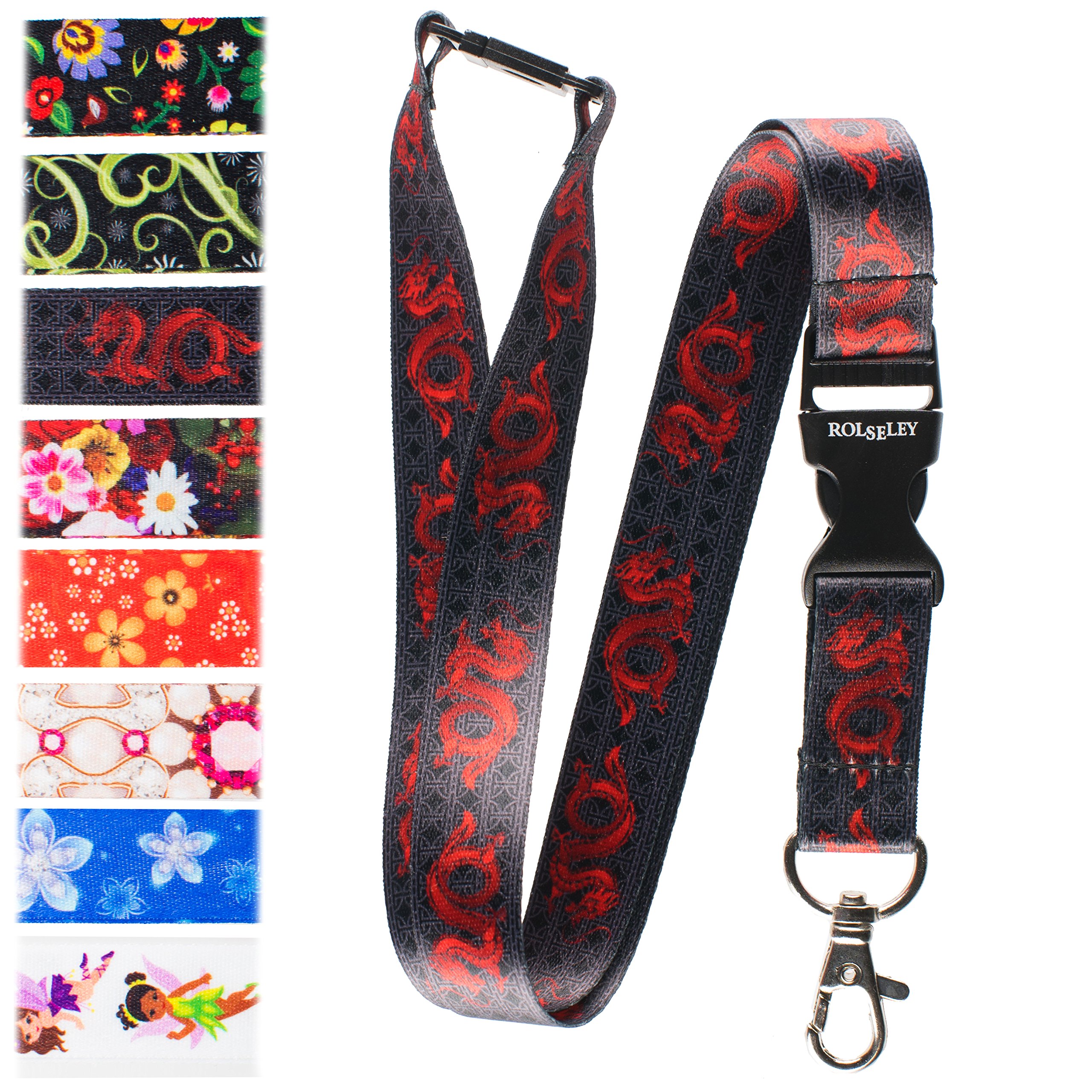 ROLSELEY Beautiful Lanyard neck strap with Red Chinese Dragon pattern with metal clip