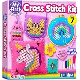 KRAFUN Cross Stitch Kit for Kids Age 5+ | 7 Beginner Projects | 7 embroidery projects: keyring, bag, pillow, coaster, card holder &amp; wall art. Felt craft gift for girls &amp; boys