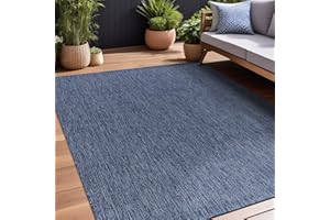 Beverly Rug Indoor Outdoor Rug 9x12, Washable Outside Carpet for Patio, Deck, Porch, Solid Modern Area Rug, Water Resistant, Azure Blue