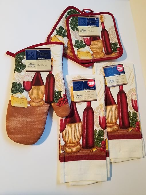 Amazon Com Home Collection Wine Theme 5 Piece Kitchen Linen Set